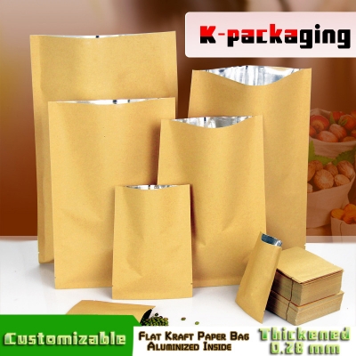 5 pcs 3-side Seal Flat Foil Brown Kraft Paper Bag Sealable Small Paper Pouch for Food or Tea